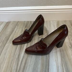 VTG‎ Prada Block Heel Burgundy Red Loafers 8.5/38.5 Heels Pumps Twee Retro Goth